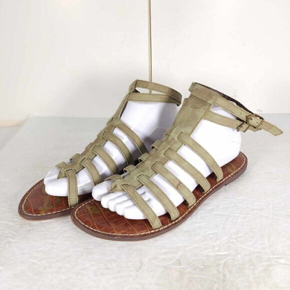 Sam Edelman Women's Gilda US8 Leather Green Camo Strappy Roman Gladiator Sandals - Picture 1 of 12